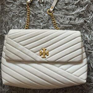 White Tory Burch KIRA CHEVRON CONVERTIBLE SHOULDER BAG